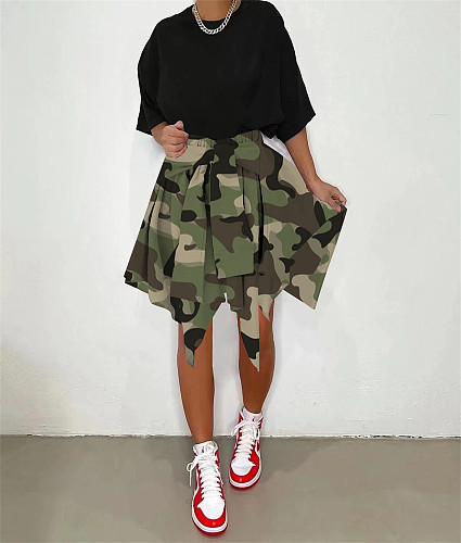Irregular Camouflage Print Lace Up Mini Skirt MANW-8381