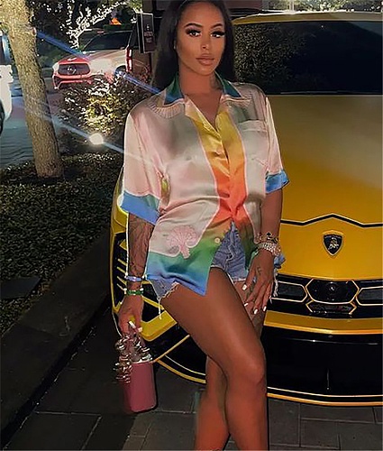 Gradient Print Half Sleeve Loose Casual Shirts MEY-20799