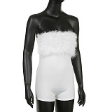 Stitching Feathers Strapless Tube Rompers HLJKJ-24536