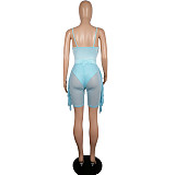 Hollow Out Bodysuit+Mesh Ruffle Shorts 2 Piece Sets MIL-210