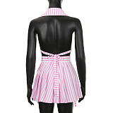 Halter Backless Crop Top Pleated Skirt 3 Piece Bikinis Set HLJKJ-25369
