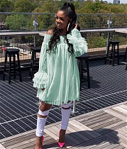 Chic Off Shoulder Long Sleeve Big Swing Loose Dresses TR-1217