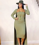 Long Sleeve Cardigan+Strapless Bodycon Dress Sets AWY-780