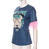 Ostrich Feather Short Sleeve Graphic T Shirt MXXB-22TP148
