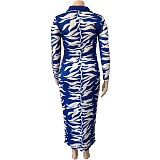 Casual Printed Lapel Long Sleeve Plus Size Dresses YNS-1857