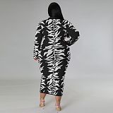 Casual Printed Lapel Long Sleeve Plus Size Dresses YNS-1857