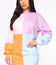 Color Block Patchwork Long Sleeve T Shirt Dresses RUM-8703