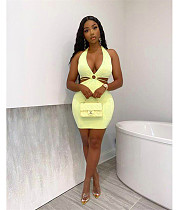 Sexy Halter Hollow Out Backless Skinny Mini Dress YFAN-8028