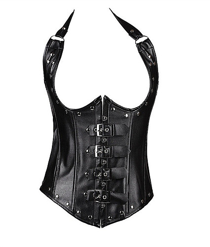 Faux Leather Studded Gothic Court Corset ONY-508