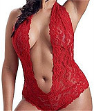 Halter Deep V Lace Teddy Lingerie TLJ-120