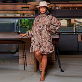 5XL Floral Print Long Sleeve Loose Plus Size Dress OSS-22508
