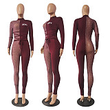 Sheer Mesh Patchwork Long Sleeve Sexy Jumpsuit CN-0074B1