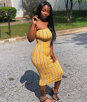 Elegant Striped Strapless High Waist Skinny Dresses YB-60192