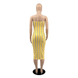 Elegant Striped Strapless High Waist Skinny Dresses YB-60192