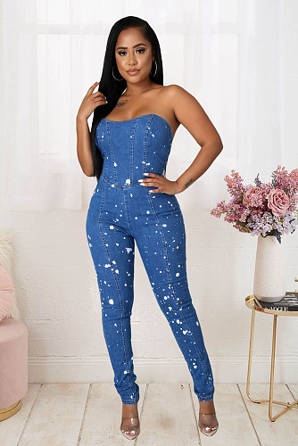 Strapless Bodycon Jean One Piece Long Jumpsuit LX-6947
