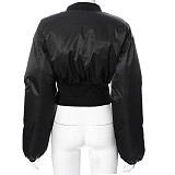 Black Zipper Stand Collar Cotton-padded Jacket MXXB-22TP216