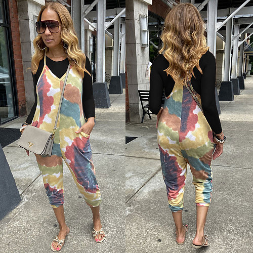 Long Sleeve Basic T Shirt and Tie Dye Jumpsuit Sets FSX-363