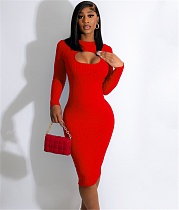 Fall Long Sleeve Bodycon Cut Out Knitted Dresses CM-8640