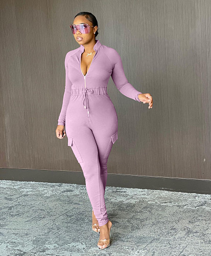 Fitness Long Sleeve Front Zipper One Piece Jumpsuits XNS-6850