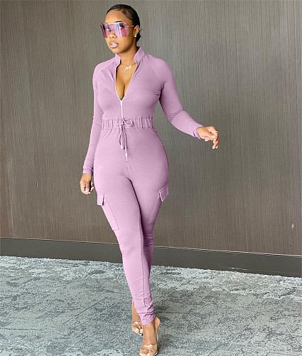 Fitness Long Sleeve Front Zipper One Piece Jumpsuits XNS-6850