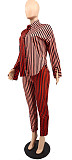 Striped Print Long Sleeve Shirt and Pants Two Piece Set MTY-6675