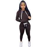 Fitness Solid Pullover Hoodies Sweatpants Tracksuits TK-6258