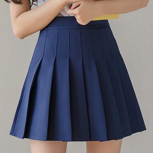 Preppy Style High Waist Solid Pleated Mini Skirt RS-2522