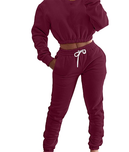 Solid Sportswear Casual Sweatshirt Jogger Pants Set WA-788306