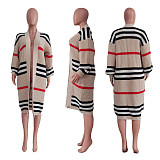 Loose Casual Cardigan Long Hand Knit Striped Coat TR-1225