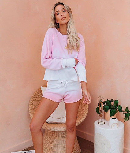 Gradient Long Sleeve T-Shirt Shorts Two Piece Set WDS-221017