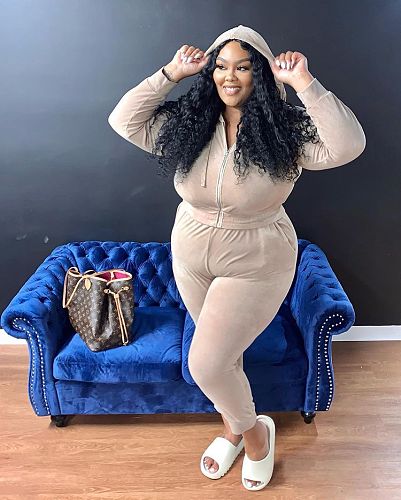 Plus Size Hooded Zip Coat and Pants Two Piece Tracksuits TB-5585