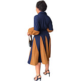 Color Matching Long Sleeve A Line Midi Shirt Dresses LS-0382