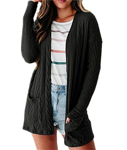 Solid Color Loose Sweater Knit Long Sleeve Cardigan HX-2818