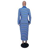 XL-5XL Fall Long Sleeve Stripe Plus Size Dresses FST-7281