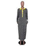 XL-5XL Fall Long Sleeve Stripe Plus Size Dresses FST-7281