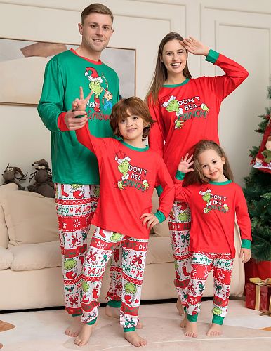 Cartoon Christmas Pattern Parent-Child Pajamas Suit