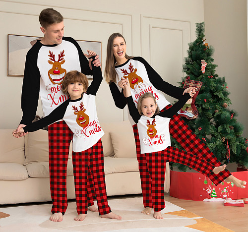 Family Christmas Pajamas Cartoon Deer Plaid Home Suit ZY-22-025