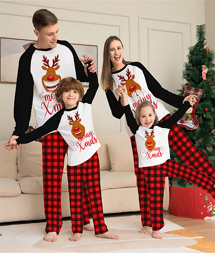 Family Christmas Pajamas Cartoon Deer Plaid Home Suit ZY-22-025