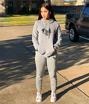 PINK Letter Hooded Sweatshirt Joggers Pants Suit XING-171
