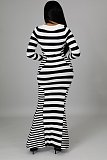 Fall Elegant Stripe Long Sleeve Square Neck Fishtail Dress PIN-8709