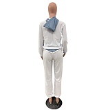 Denim Patchwork Loose Hooded Sweatshirt Pants Set JH-322