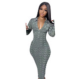 Long Sleeve Skinny Bodycon Aesthetic Print Maxi Dress OD-8516