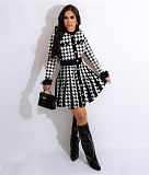 Houndstooth Print Button Up Mini Pleated Dresses GAOH-124