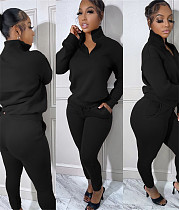 Zipper Stand Collar Pullovers Top Joggers Pants Suit WM-22120
