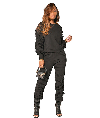 Long Sleeve Pullover Tops Ruched Pants Active Tracksuit PIN-8721