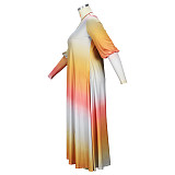 Gradient Color Lantern Sleeve Loose Plus Size Dress JLY-19496