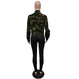 Camouflage Single-breasted Cropped Denim Jackets MEM-88467