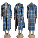 Streetwear Loose Long Plaid Woolen Shirt Coat CY-6071