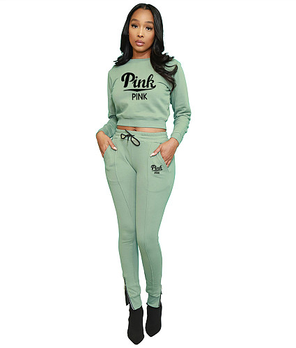 PINK Letter Print T Shirt and Pants 2 Piece Sweatsuits YUM-88127