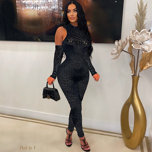 Flocking Leopard Print See Through Jumpsuits ME-22S8262